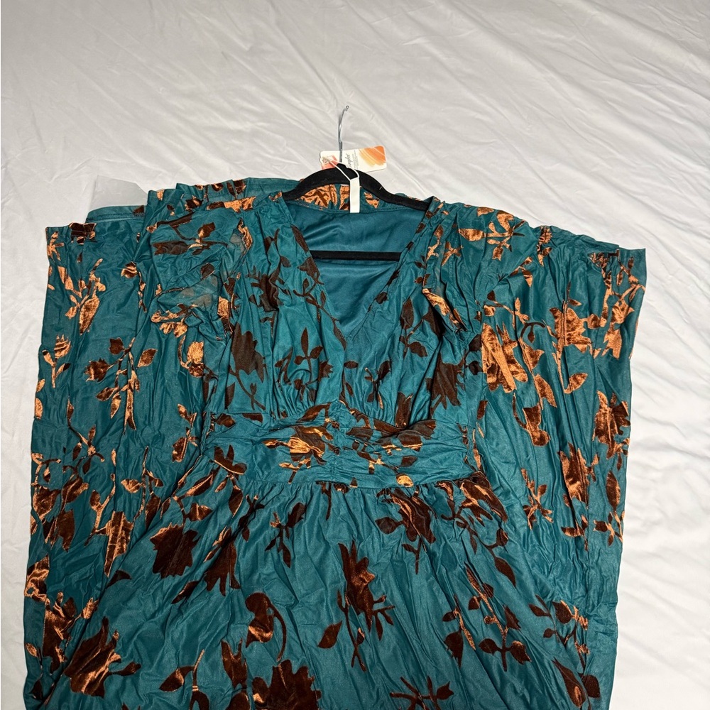 Simple Teal and Brown Floral Maxi Dress